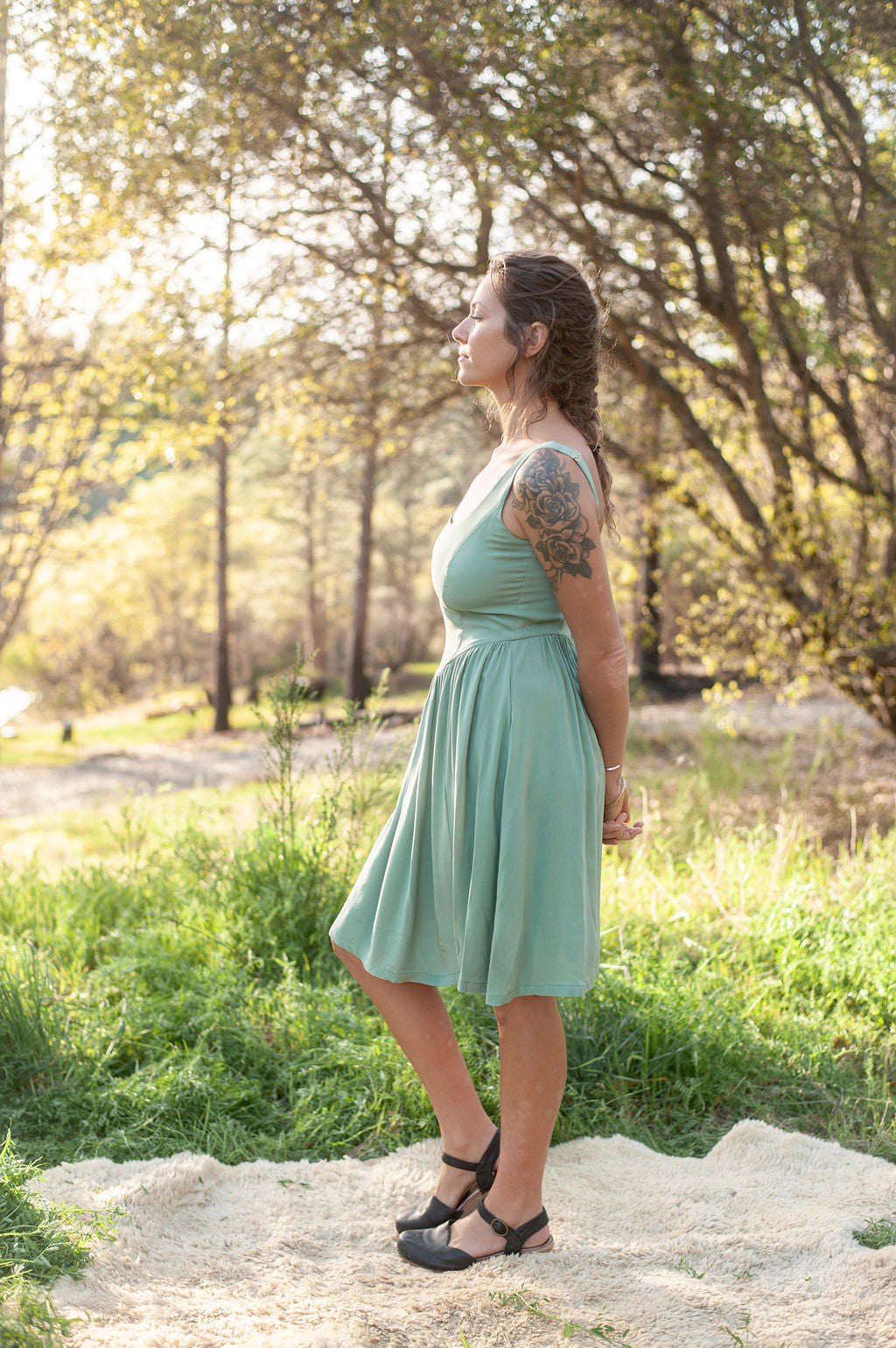 Agnes dress in Sage Challis