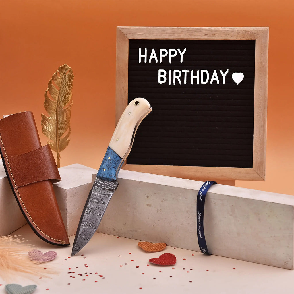 8' Handmade damascus steel knife with leather sheath