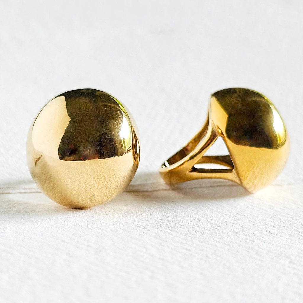 18k gold plated big dome sphere chunky bold ring