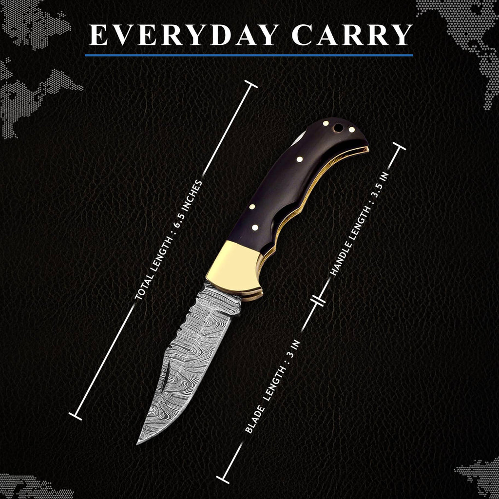 6.5' Handmade damascus folding knife, Pocket Knife