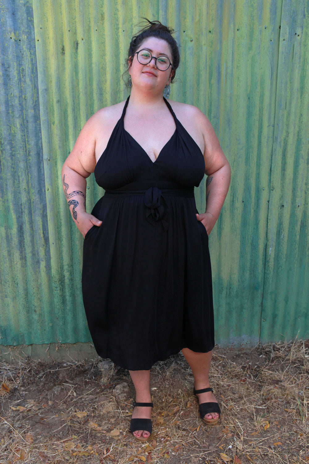 Monroe Dress in Black Sateen