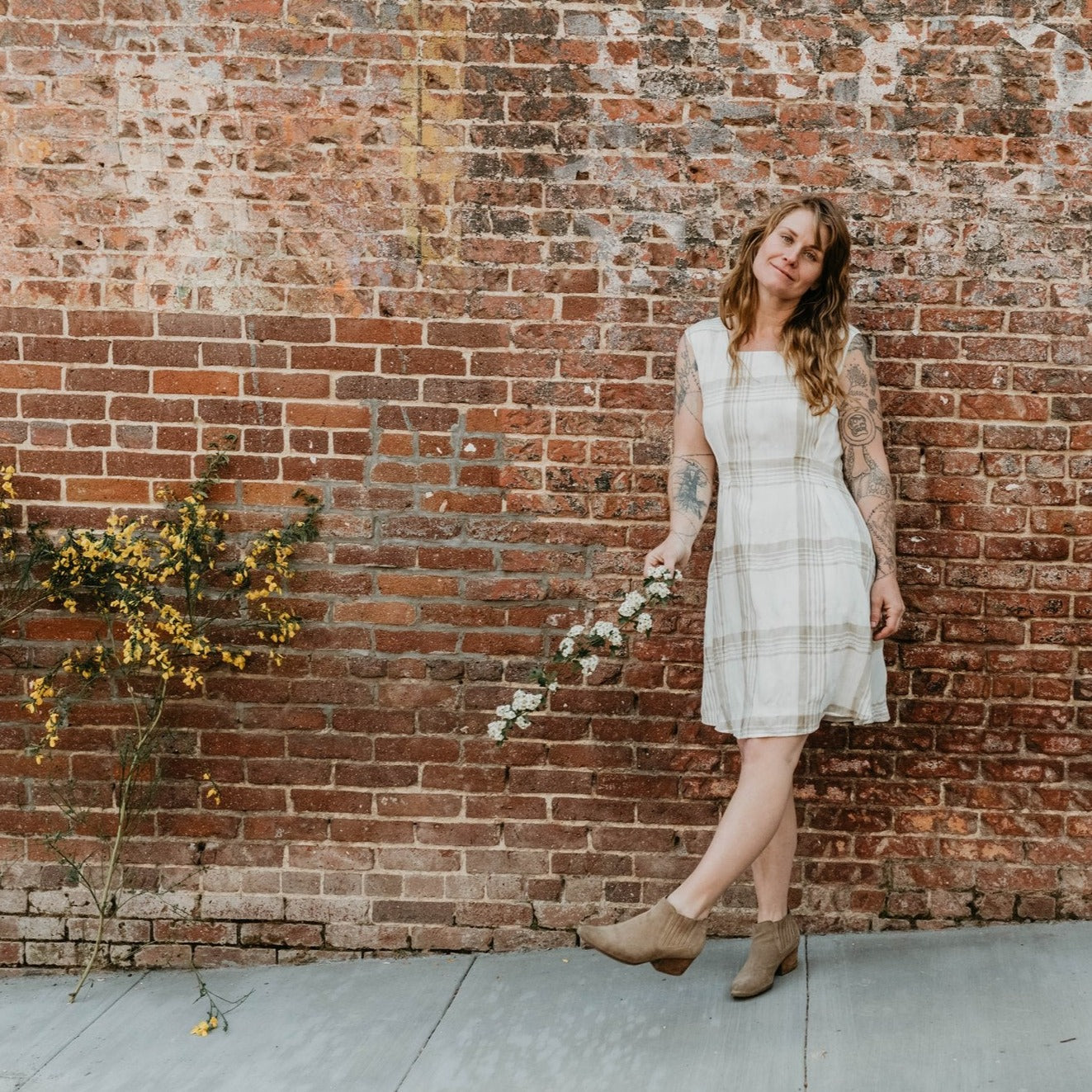 Pleiades Dress in Plaid Ivory