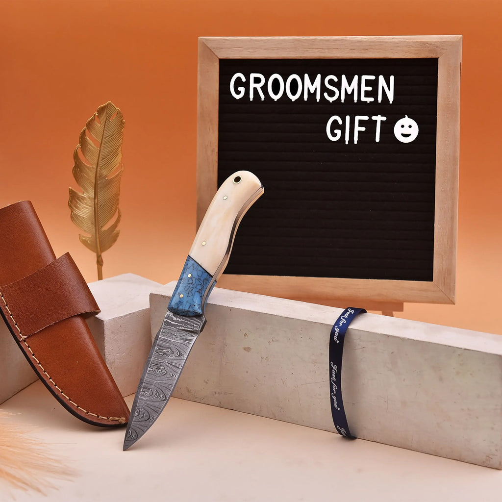 8' Handmade damascus steel knife with leather sheath