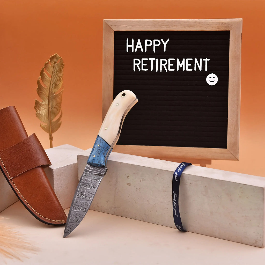 8' Handmade damascus steel knife with leather sheath