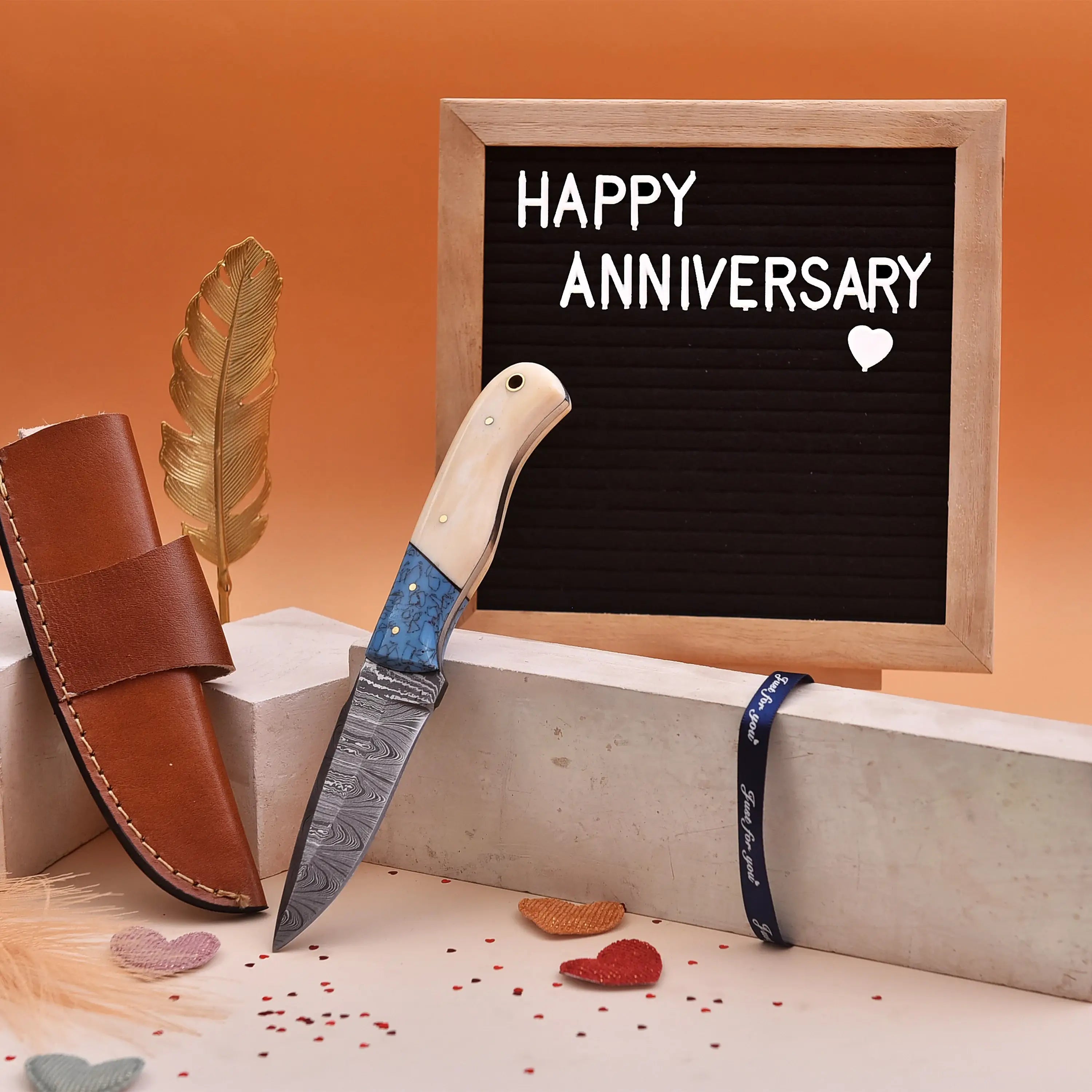 8' Handmade damascus steel knife with leather sheath