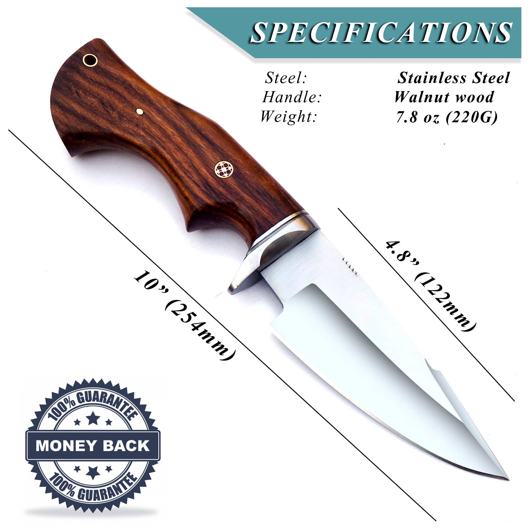 10' Handmade Stainless steel knife with leather sheath