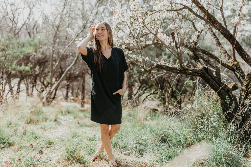 Cocoon Dress in Black Crepe