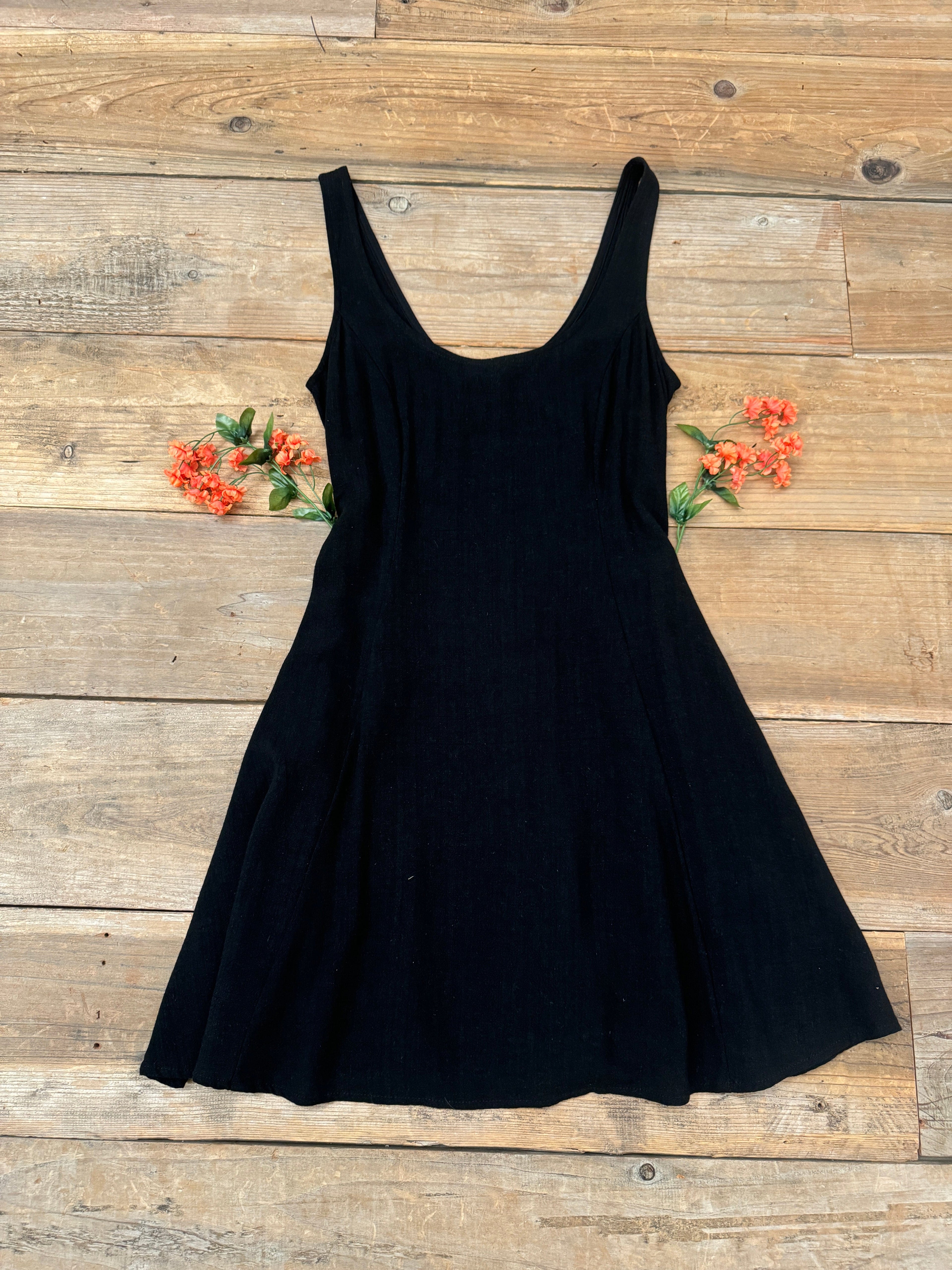 Delana Dress in Black Linen