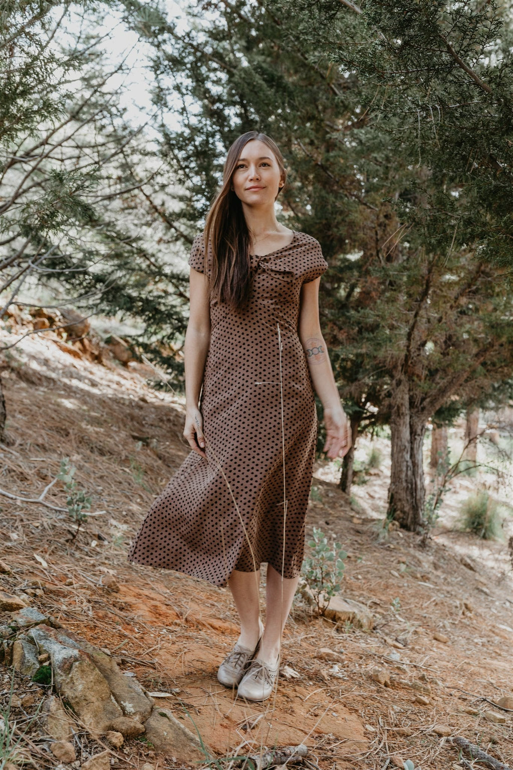 Tatiana Dress in Mocha Dot
